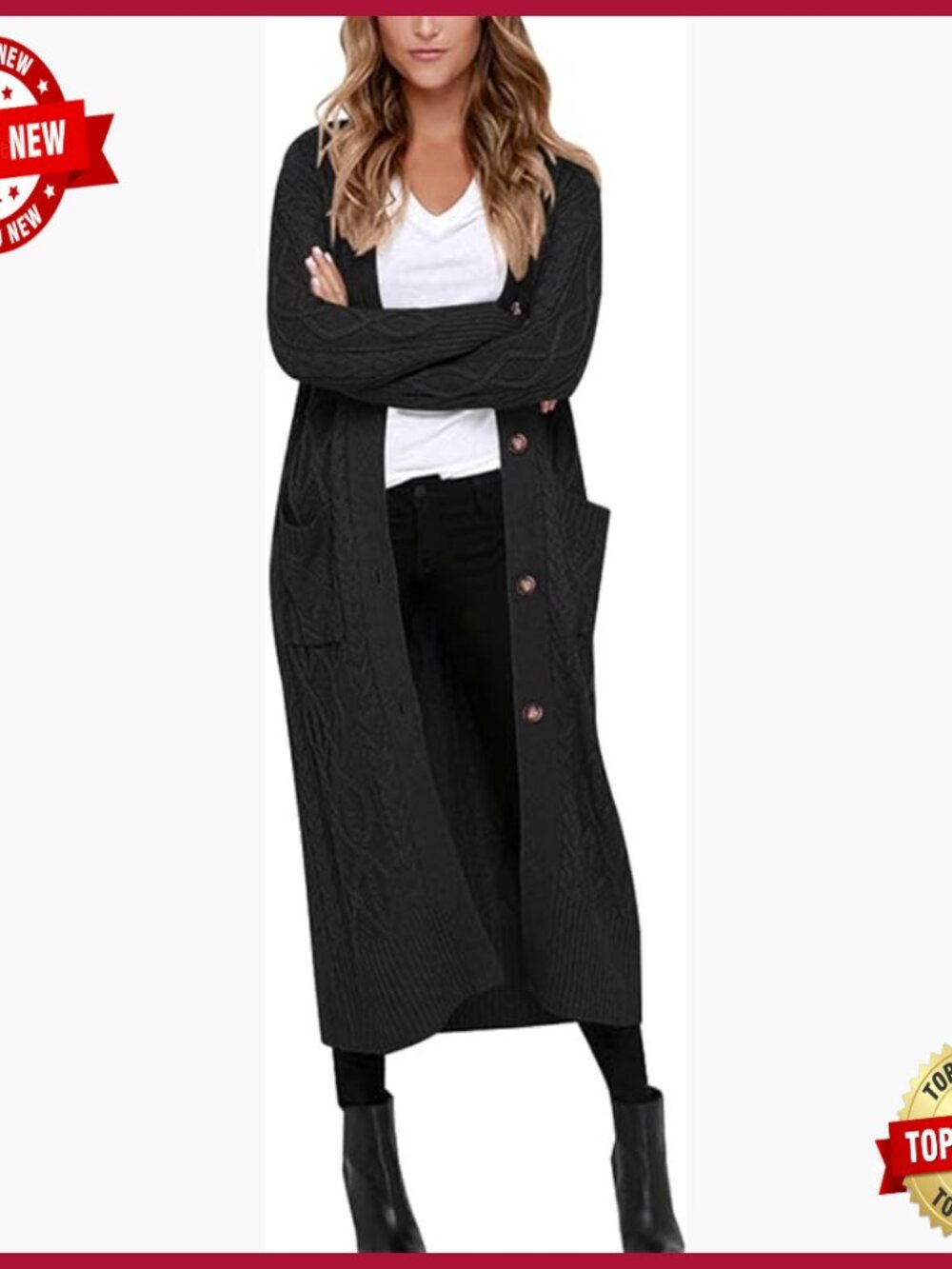 Women's Long Cardigan Cable Knit Button Down Chunky Sweater with Pockets